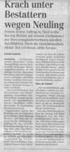 Zeitungsbericht in der Tiroler Tageszeitung über die Bestattung Unschwarz